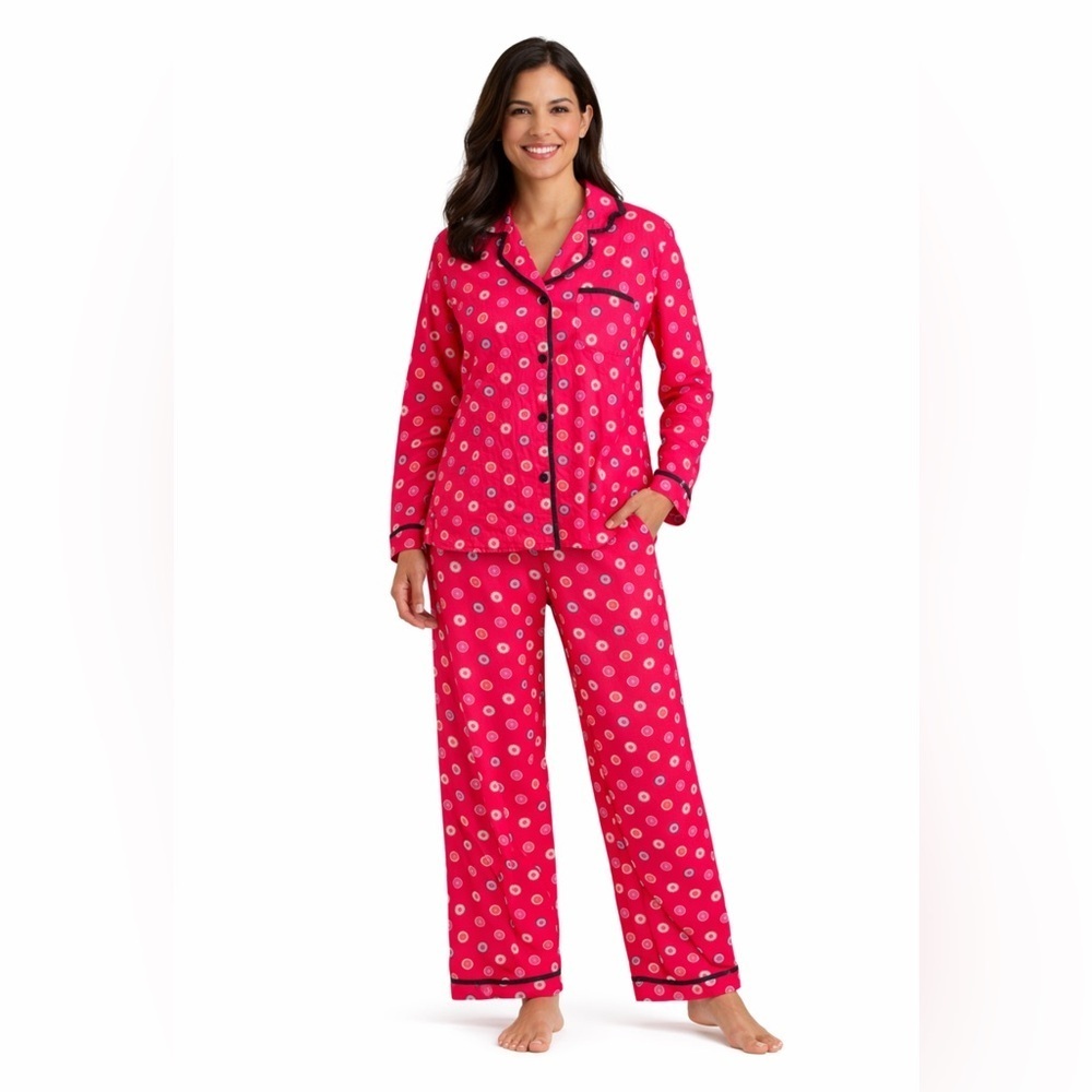 La Lingene 100% Cotton Pajama Set Pink relaxed with cute accents size medium